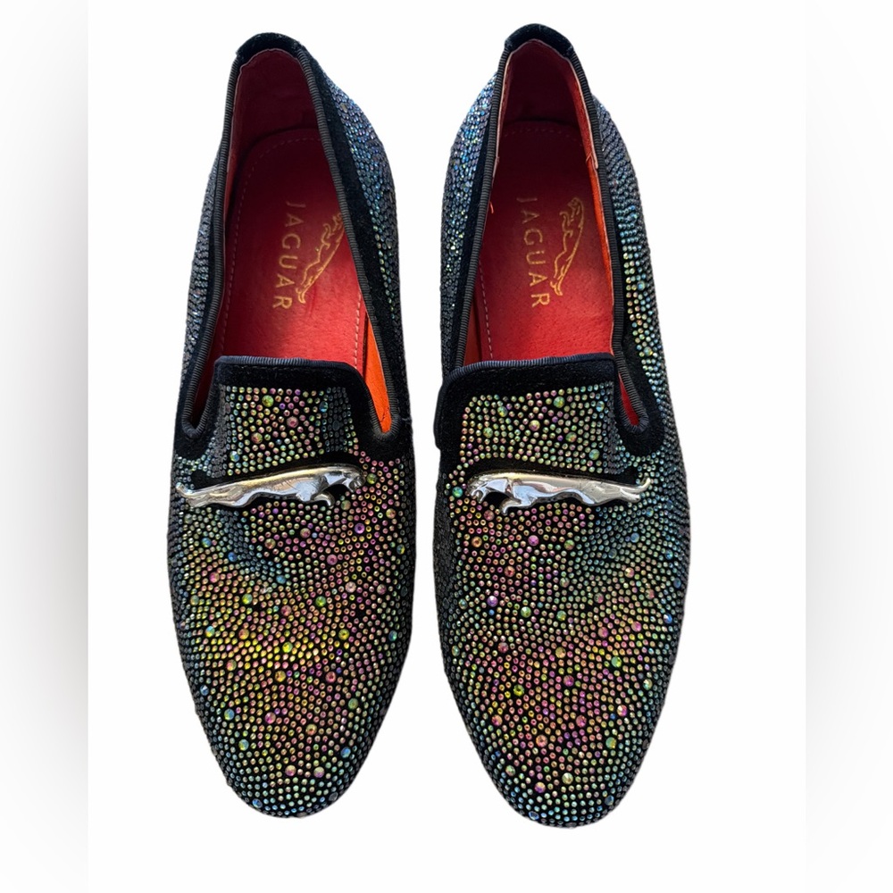 Men's Black Jaguar Rhinestone Loafers RARE